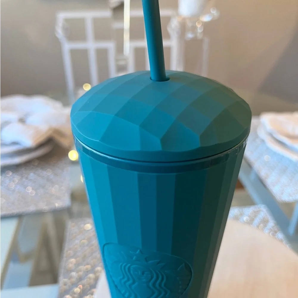 π Starbucks Matte Teal Aqua Dark Turquoise Blue Venti Tumbler NEW Overseas HTF - Picture 4 of 11